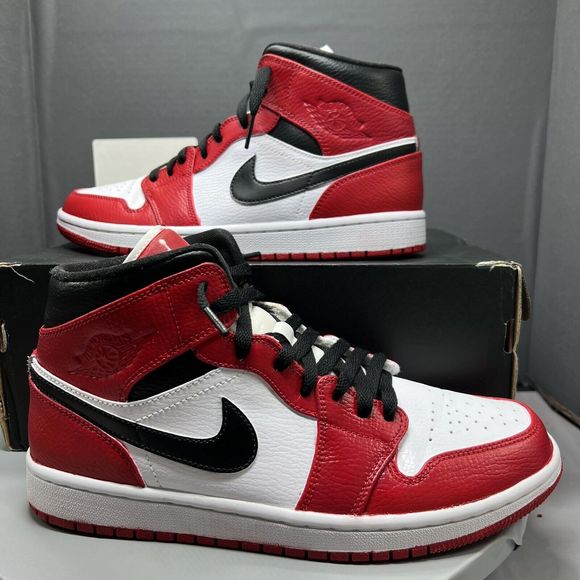 AIR JORDAN 1 MID CHICAGO Custom Red White Black 554724-126 Men Size 8 In OG Box main image 12